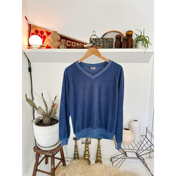 Vintage 70s Montgomery Ward Terry Cloth V Neck Sweater Large - Picture 1 of 3